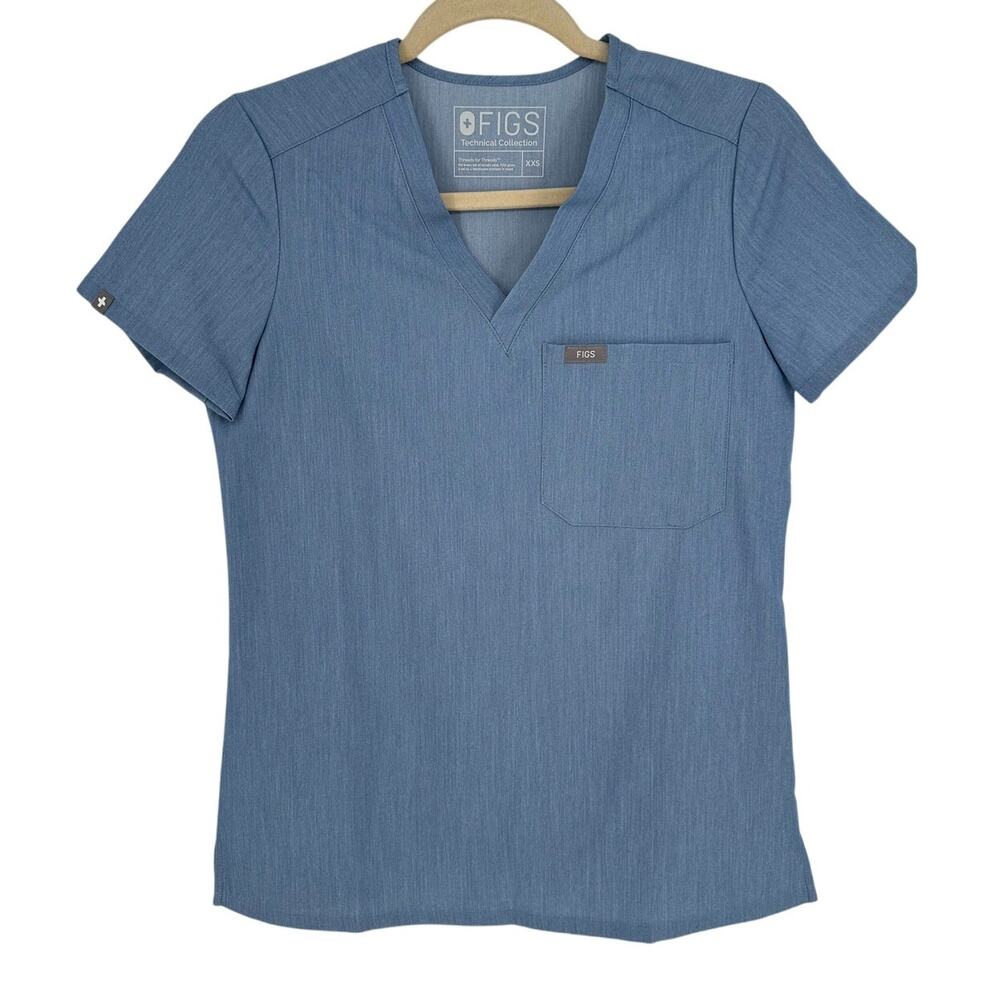 Figs NWT XXS Blue Catarina One Pocket Medical Scrub Top V Neck Short Sleeve